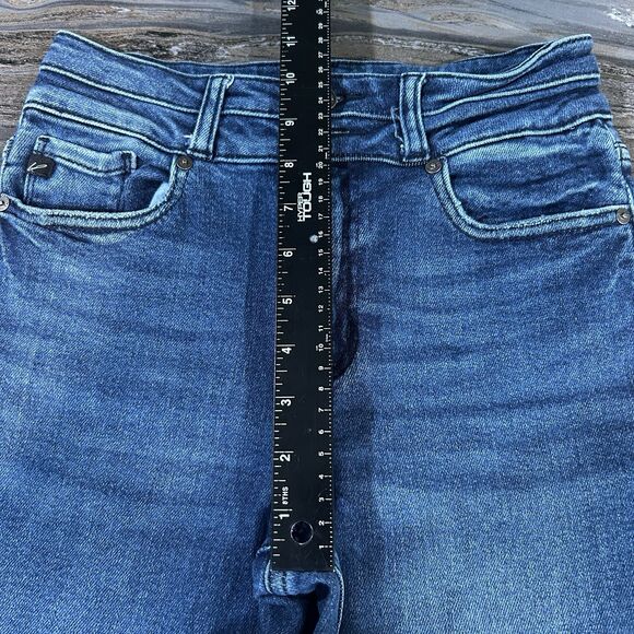 Kancan Womens Jeans 3/25 Blue Stretch Mid Rise Distressed Logo Faded Whiskered - Picture 12 of 15